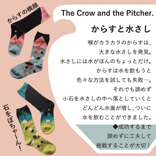 The Crow and the Pitcher story sock in Green