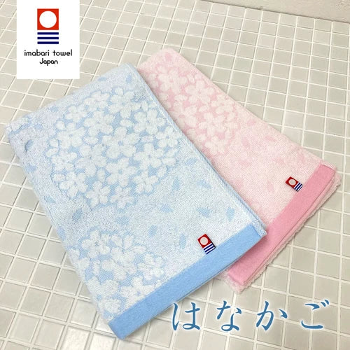 Imabari Face Towel with Floral Pattern in Blue